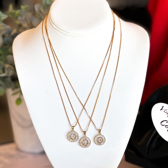 NWT Mini Radiant Initial Necklaces Gold plated with Crystals - Picture 2 of 5